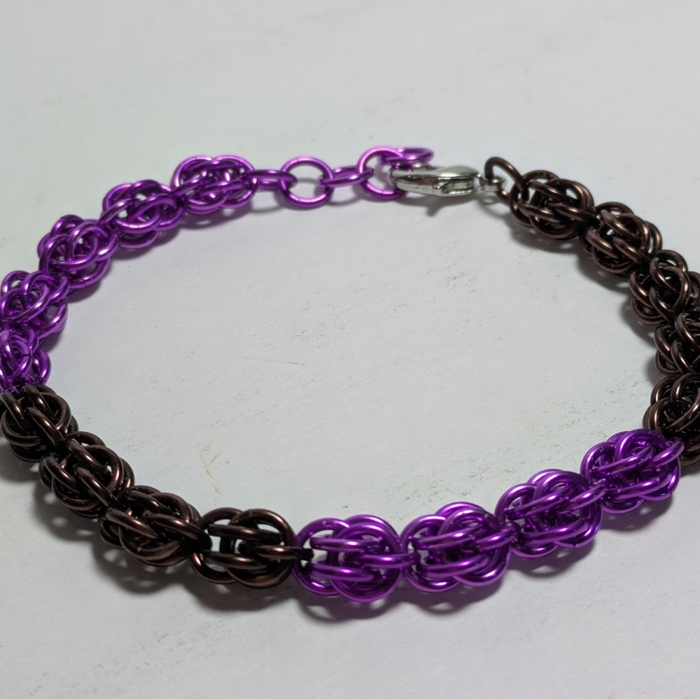 Handmade Lavender And Brown Light Weight Chain Bracelet Sweet Pea Lobster Clasp